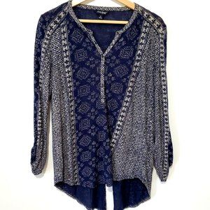 Lucky Brand Women's Button Down Blouse Top Long Sleeve LINEN Blend Blue Size S